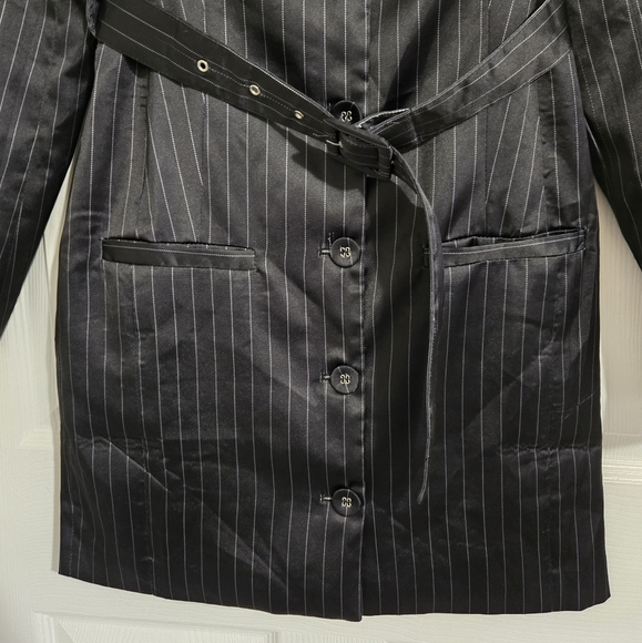 Tea & Cup Fancy Blazer Evening Coat Jacket Women's Size Small Black Striped - Picture 5 of 13
